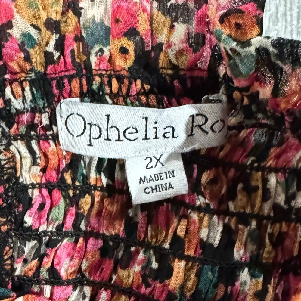 Ophelia Roe Floral Blouse 2X Smocked Bodice Balloon Sleeves Romantic‎ - Picture 4 of 12